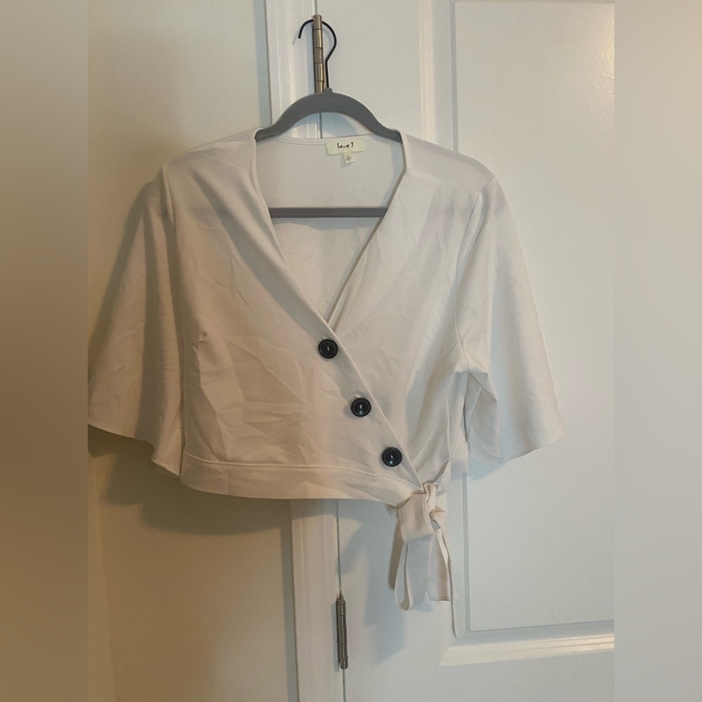 White Cropped Button Blouse